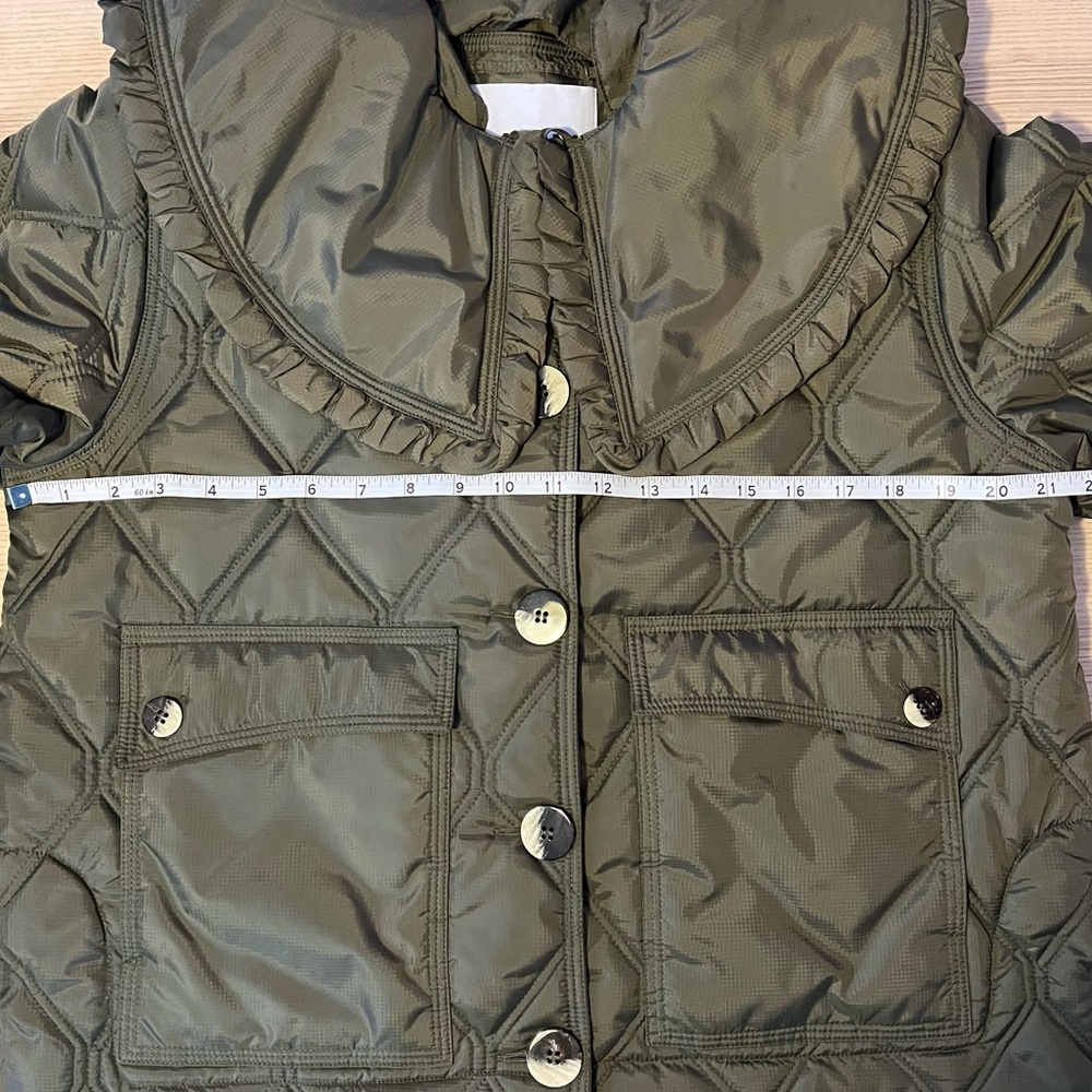 Ganni Ripstop Recycled Quilted Oversized Ruffle Collared Jacket - Kalamata - Picture 10 of 13